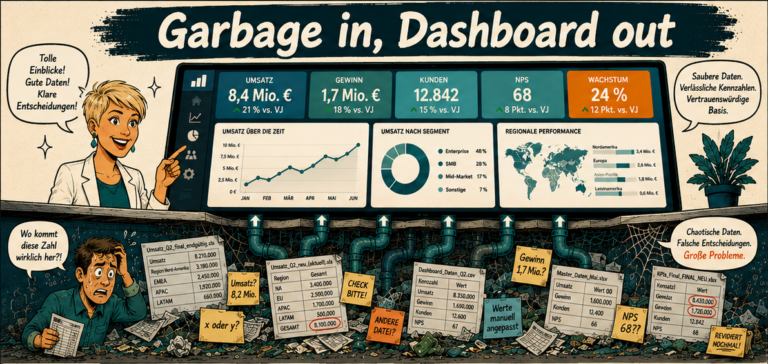 Illustration zum Artikel „Warum kein Tool Ihr Reporting rettet, wenn die Datenbasis lügt“