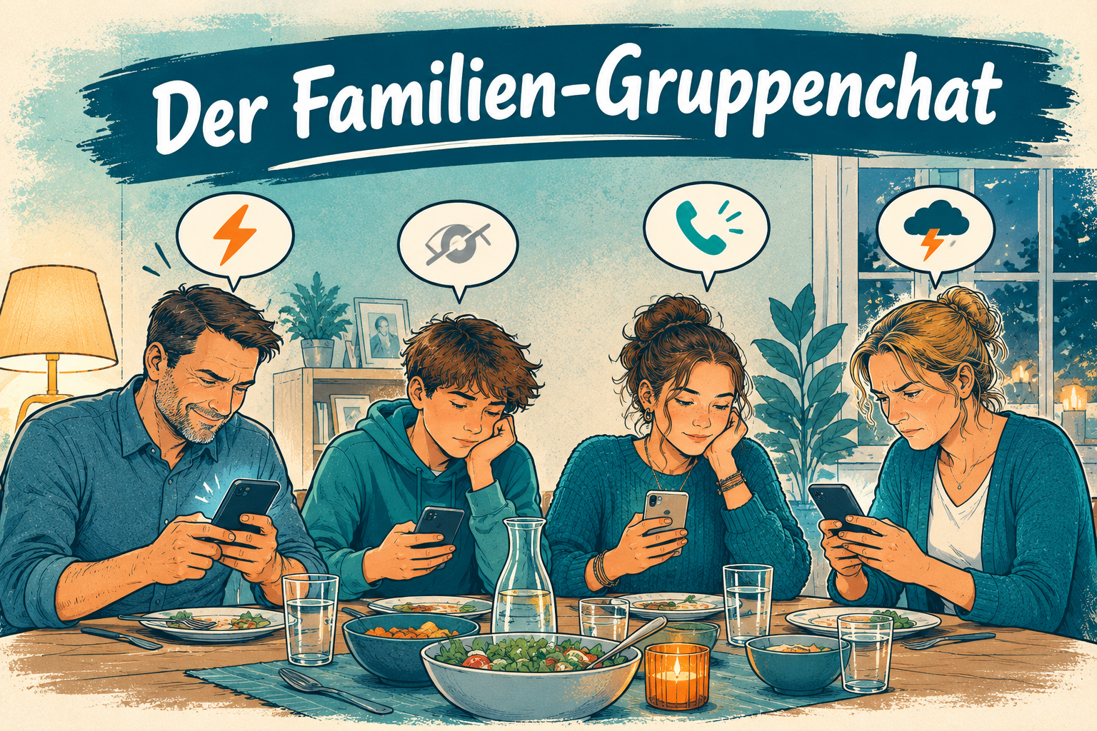Illustration zum Artikel „Was unser Familien-Gruppenchat über Unternehmenskultur verrät“